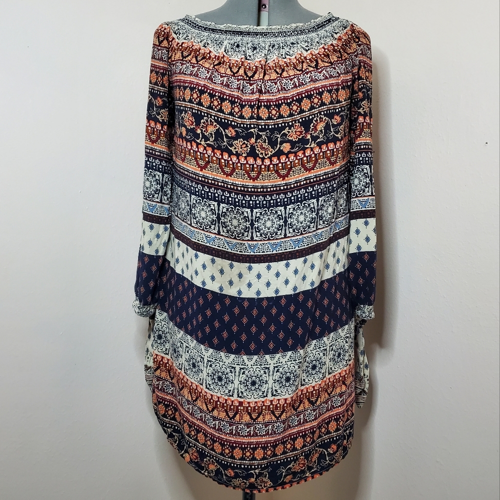 Beach Lunch Lounge LS On/Off Shoulder Summer Dress - Multi-Color Print- XL